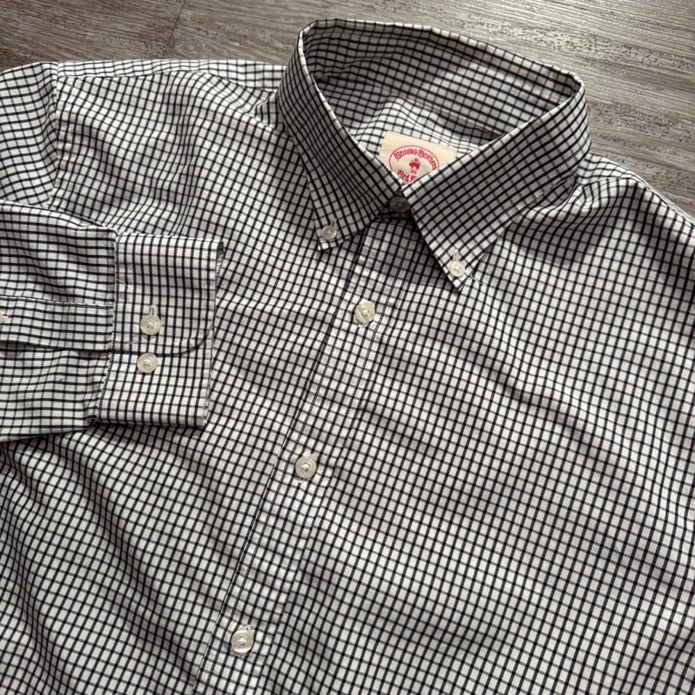 Brooks Brothers Shirt Mens M Blue White Tattersall Check Cotton Red Fleece  VTG